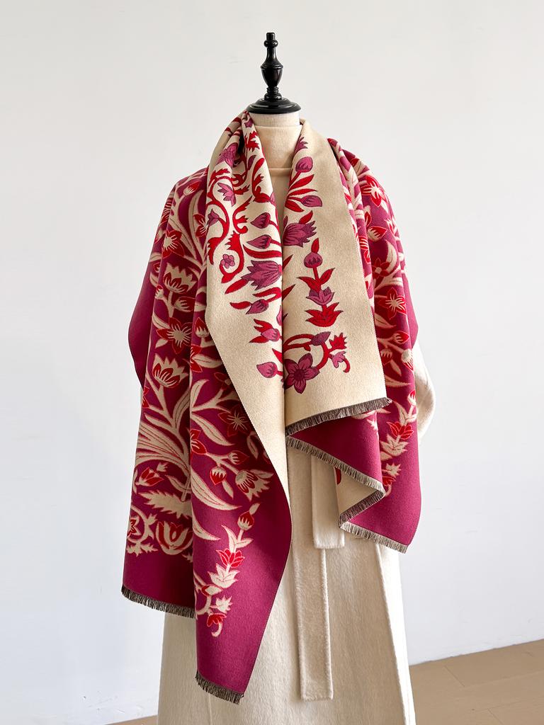  Winter New: Elegant Women's Pattern Scarf, Thick Faux Pashmina Double - Sided Shawls, Warm Foulard Female Blanket Wraps
