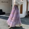 Fairycore Autumn Winter Women Maxi Long Princess Skirt High Waist Beige Purple Layered Ruffles Mesh Skirt Romantic Tierred Party Feminine Skirts