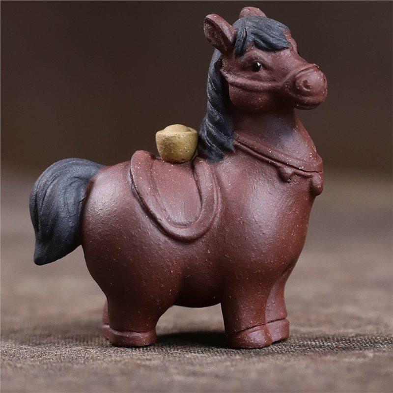 A34R Lucky Figurine In Purple Clay-Handmade Zodiac Horse For Tea Pet For Tea Enthusiasts