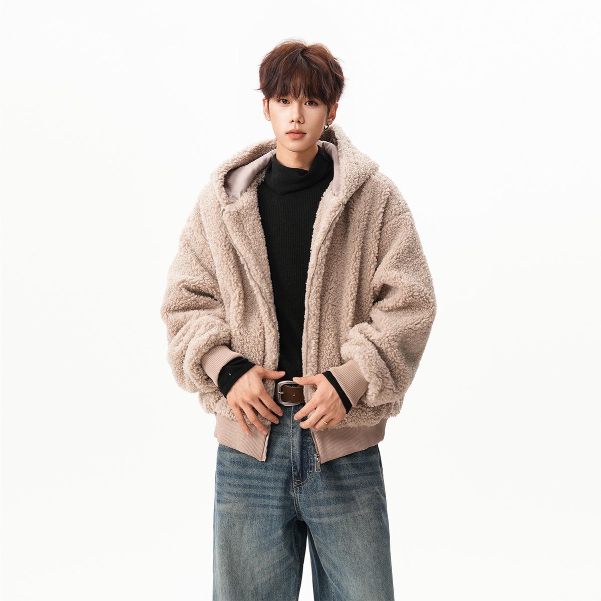 Men s American Retro Lambswool Jacket - Trendy, Warm, Loose Fit Winter Outerwear Extra Large хаки