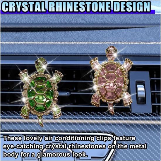 2PCS Bling Tortoise Car Air Vent Clips, Crystal Rhinestone Auto Air Conditioning Outlet Clip, Cute Turtle Car Vent Decorative Clip, Auto Interior