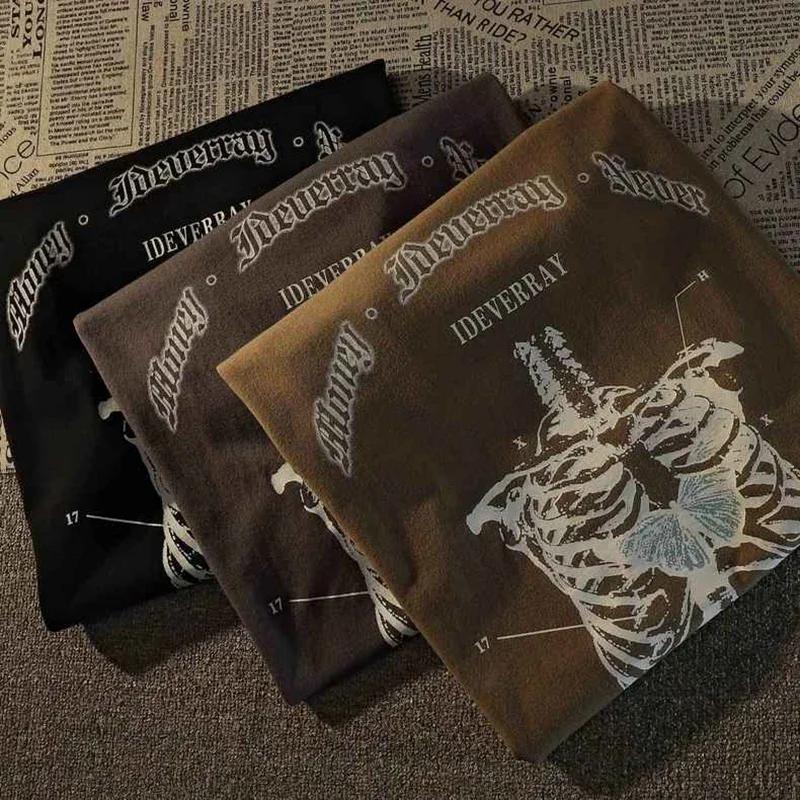 Módní gotické pánské tričko Grunge estetika Goth potisk kostry Tričko Tmavý streetový styl Grafické tričko Unisex Oversized topy