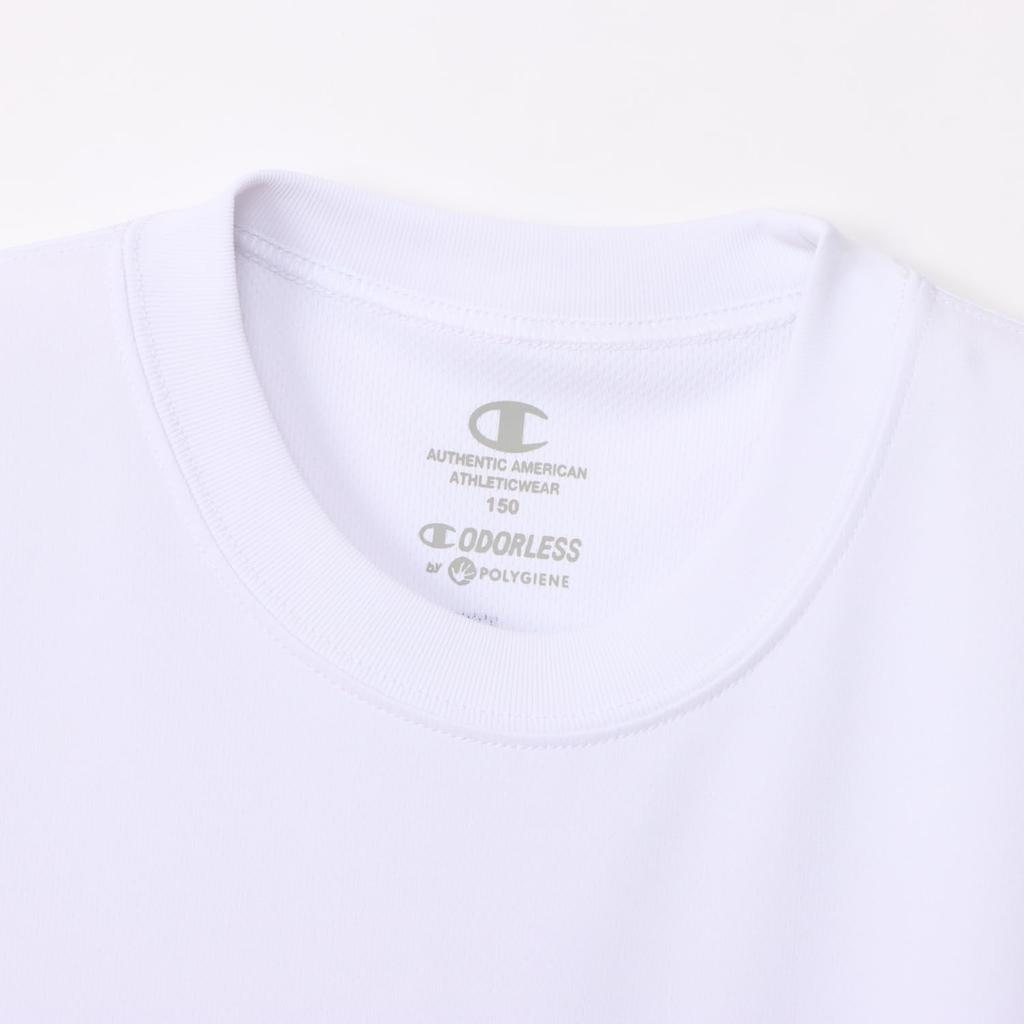 Champion Short Sleeve Shirt for Short Crew Quick Graphic Logo Short Sleeve White Kids, Sleeve, Neck, Antibacterial, Deodorizing, Drying, Print,