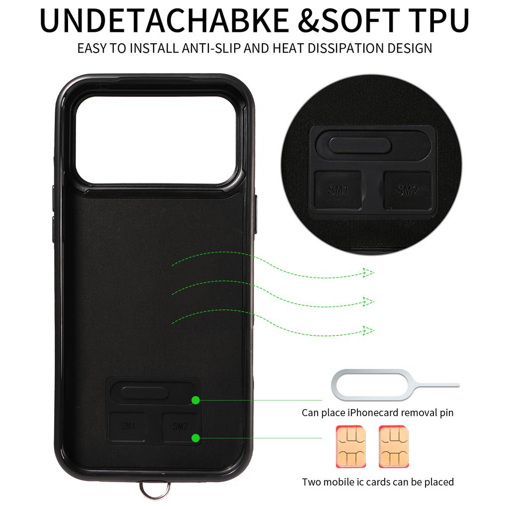 For iPhone 17 Pro Max Case Card Bag Kickstand Leather Coated TPU Phone Cover with Wrist Strap