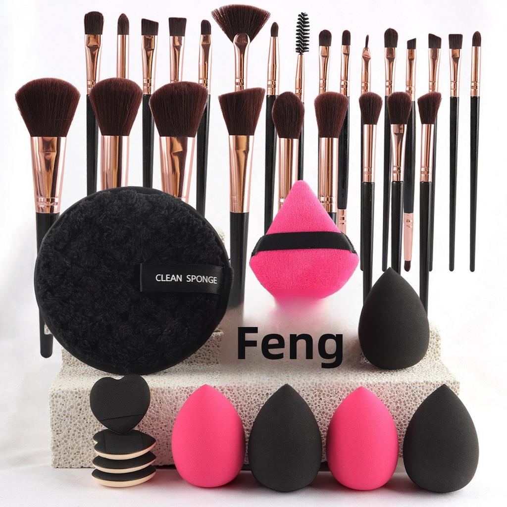 47-Piece Face Makeup Brush Set with Nylon Bristles Plastic Handle Travel-Friendly Bag & Puff-Cross Border