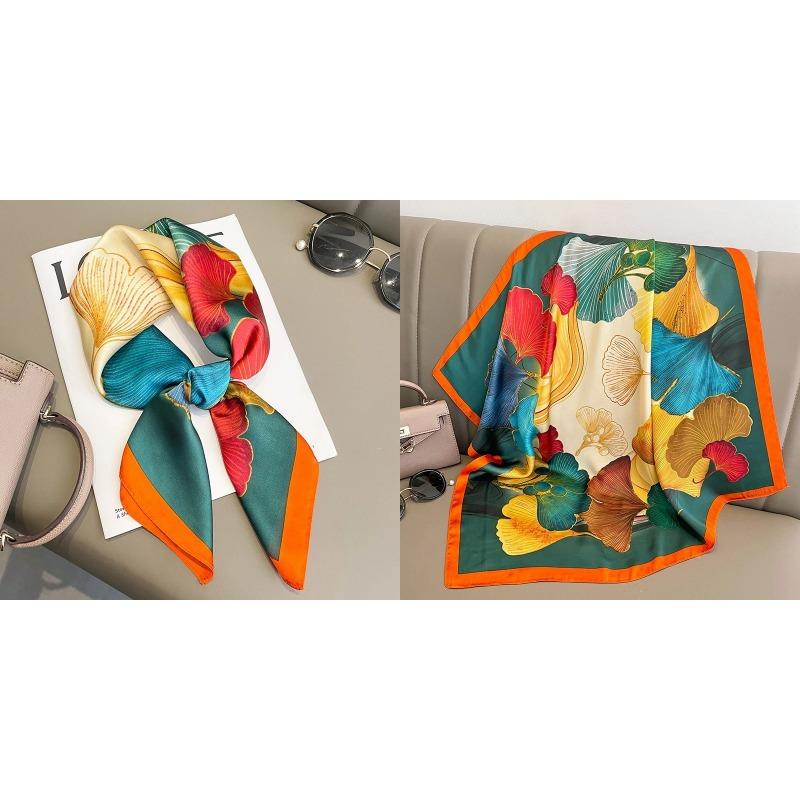 Lenço Quadrado de Seda Estampa Floral de Luxo Mulheres Lenço de Cetim Macio Faixa de Cabelo Lenço de Pescoço Cabeça Hijab Senhora Faixa de Cabelo Foulard Fita de Bolsa