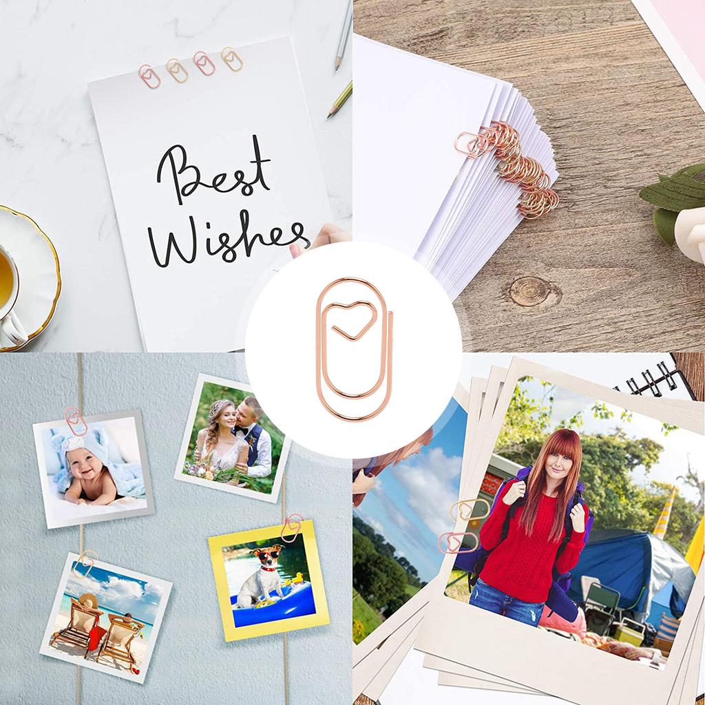 100pcs Paper Clips Portable Hrt Shape Rustproof Electroplated Metal Paperclips Supplies