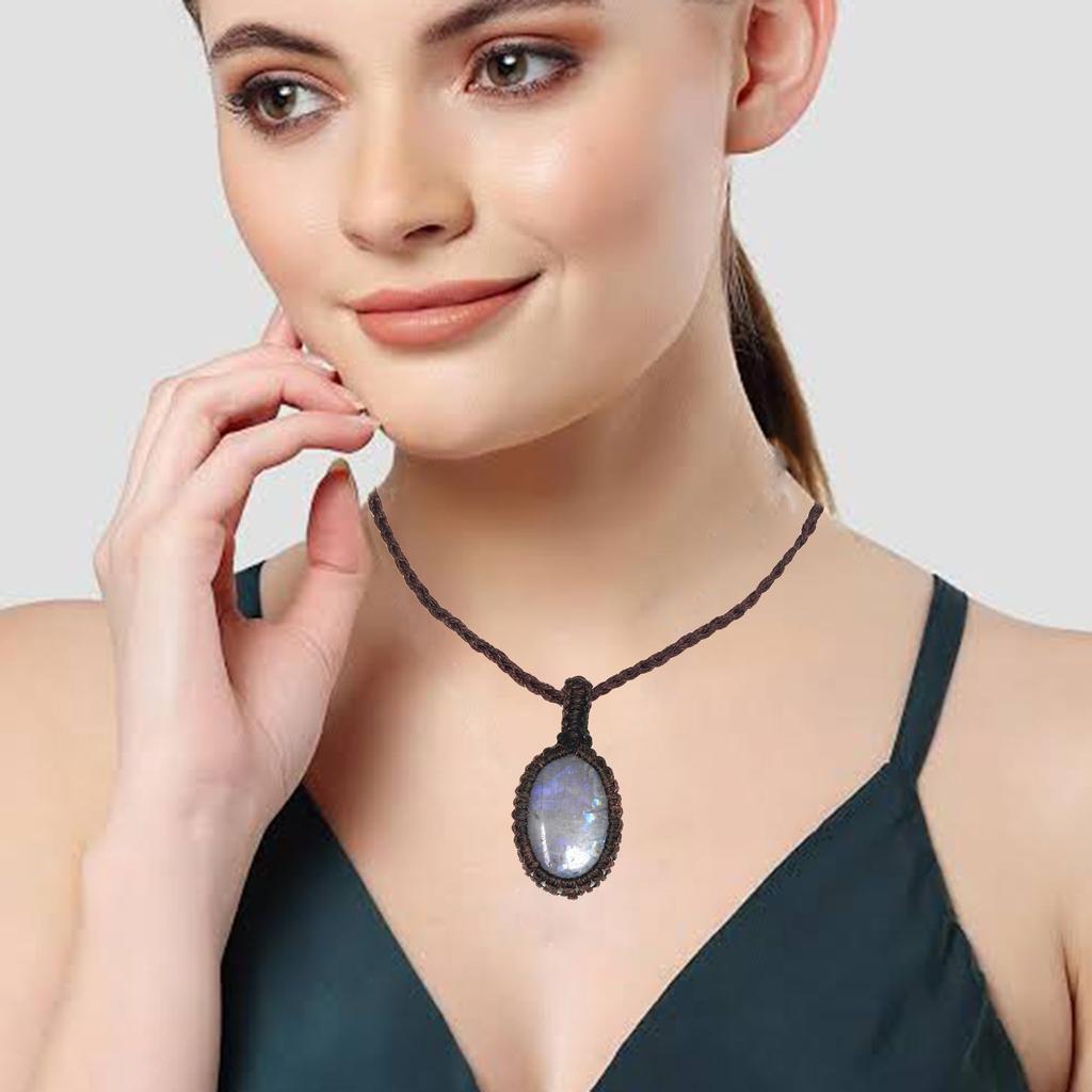 Moonstone Necklace Macrame Handmade Natural Bohemian Crystal Rainbow Healing