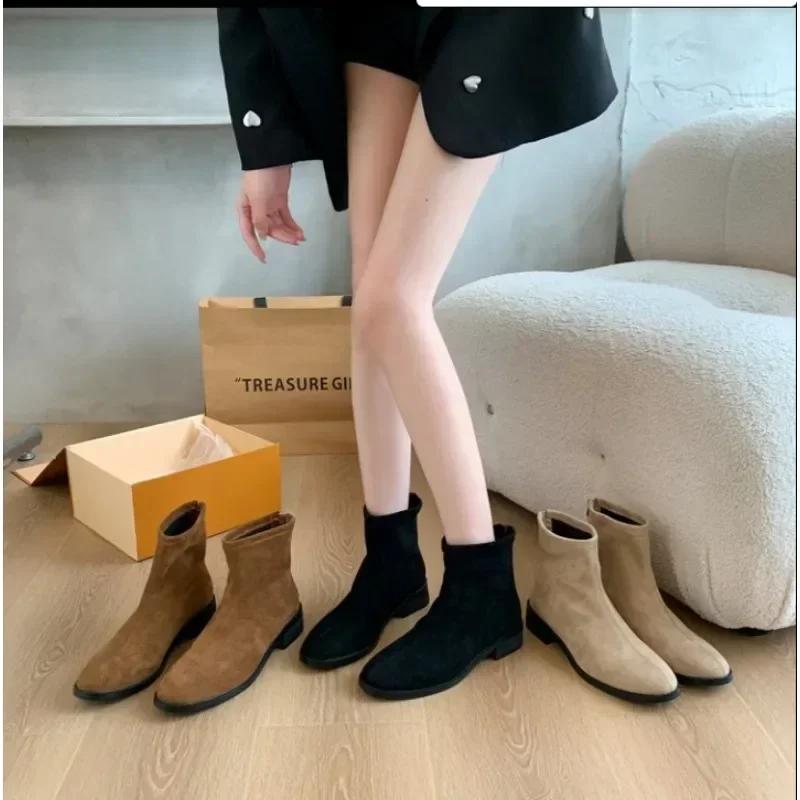 2025 Vintage Women Slim Ankle Boots Fashion Elegant Square Toe Shoes Autumn High Heel  Short Booties