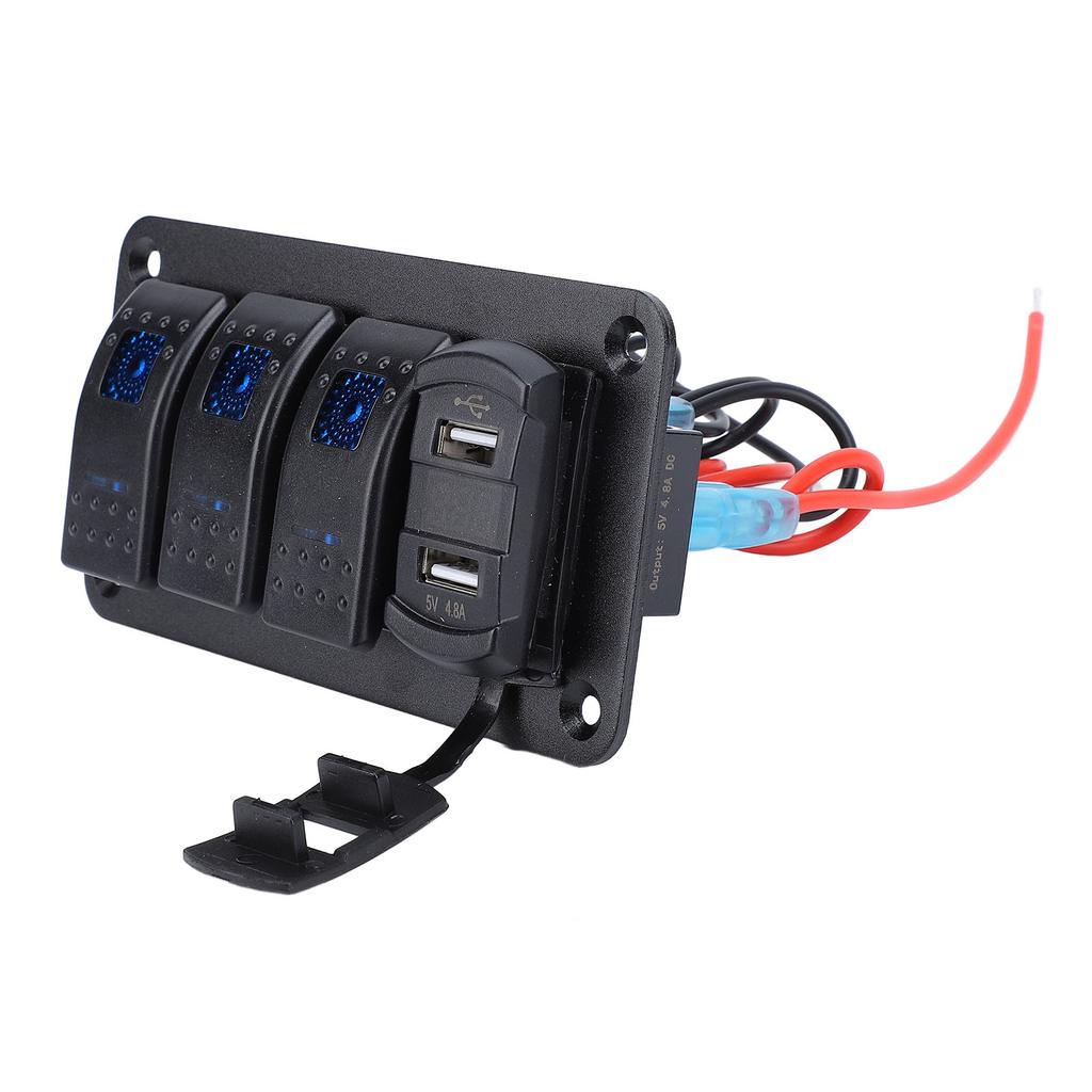 12V 24V 3-przyciskowy przełącznik kołyskowy Panel aluminiowy z woltomierzem Podwójne USB Szybkie ładowanie Wielofunkcyjny