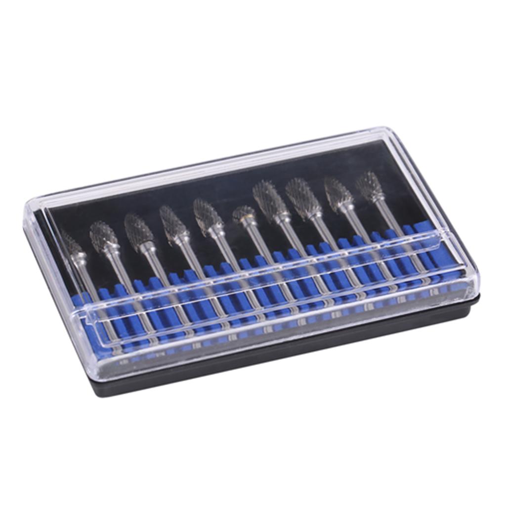 10pcs Tungsten Carbide Steel   Files Burr Set 3mm Shank 6mm Cutting Diameter Double Cut