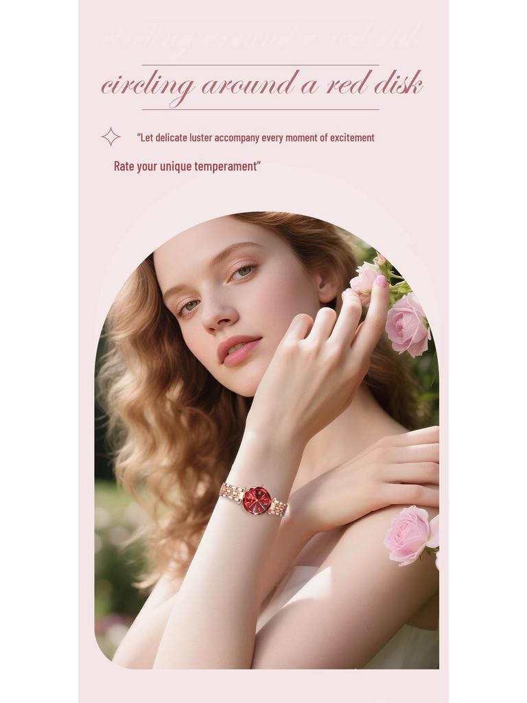 Yalalusi Roségold Damen Wasserdichte Quarz Uhr mit Rubin Akzent - Modisch und Elegant