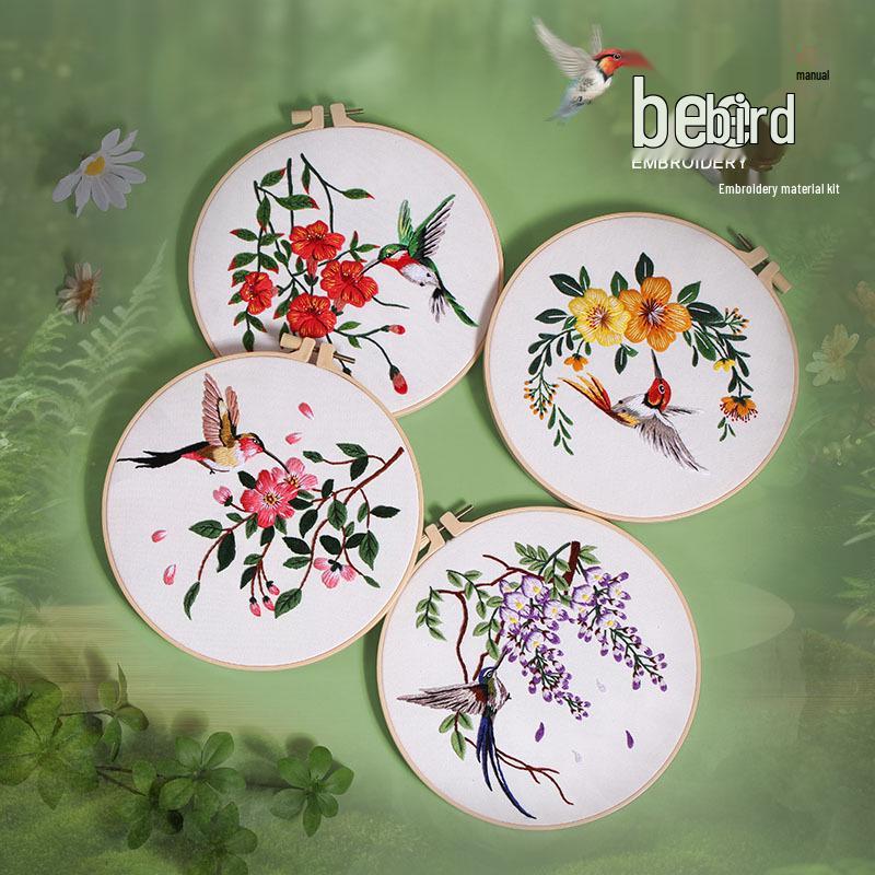 DIY Handmade Embroidery Kit: Hummingbird and Floral Design