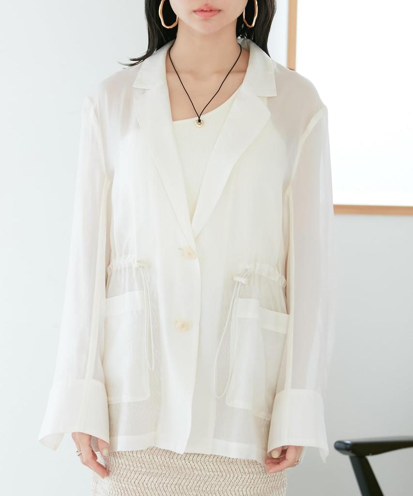 [BIS] Women's Drawstring Sheer Jacket, BVV14020, Natural (16)