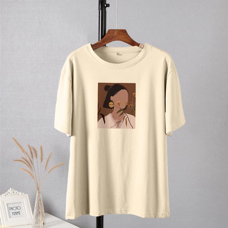 Camiseta Shellsuning con estampado estético a la moda para mujer, camisetas informales 100% de algodón de gran tamaño con cuello redondo, camisetas Harajuku para mujer, camisetas básicas simples