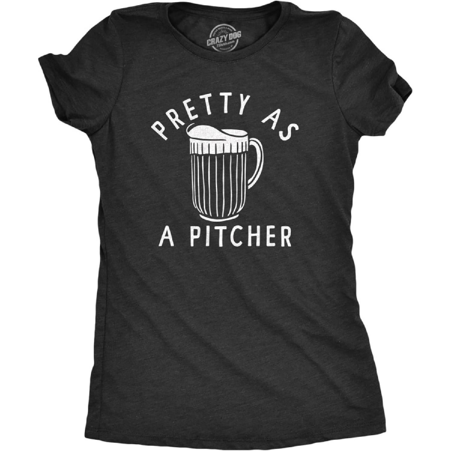 

Crazy Dog Tshirts Womens Pretty As A Pitcher T Shirt Funny Cold Beer Drinking Joke Tee for Ladies XXXXXL чорний