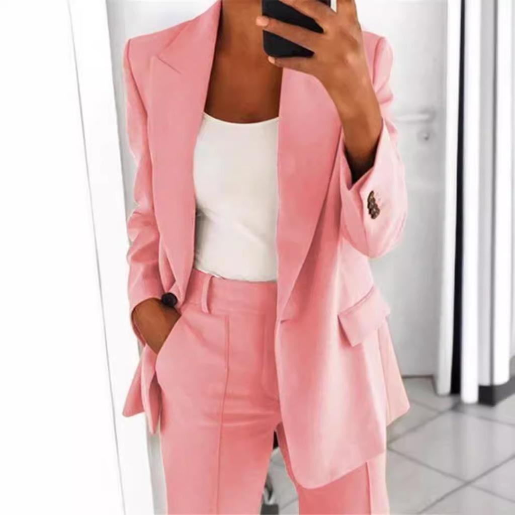 Women's Turn Down Collar Long Sleeve Slim Fit Solid Color Blazer Casual Jacket