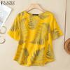 ZANZEA Women Casual Round Neck Summer Short Sleeve Print Blouse