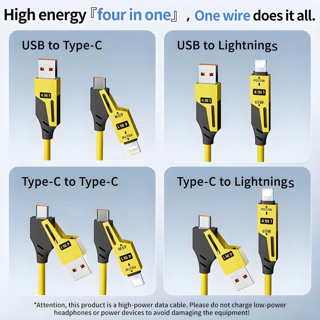 1/2PCS 4-in-1 Spring Data Cable & 65W Quick Charger: 6A USB Type-C Telescopic Wire Compatible with iPhone/iPad/MacBook/Huawei