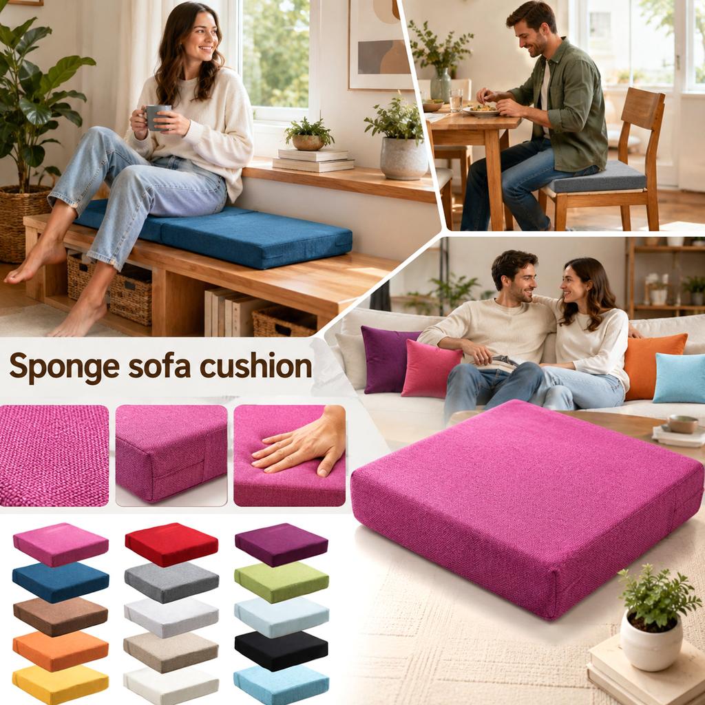 Linen Seat Cushion High Density Foam Padding Square 40x40x5cm Suitable for Solid Wood Sofa Chair Seat Replacement Cushion