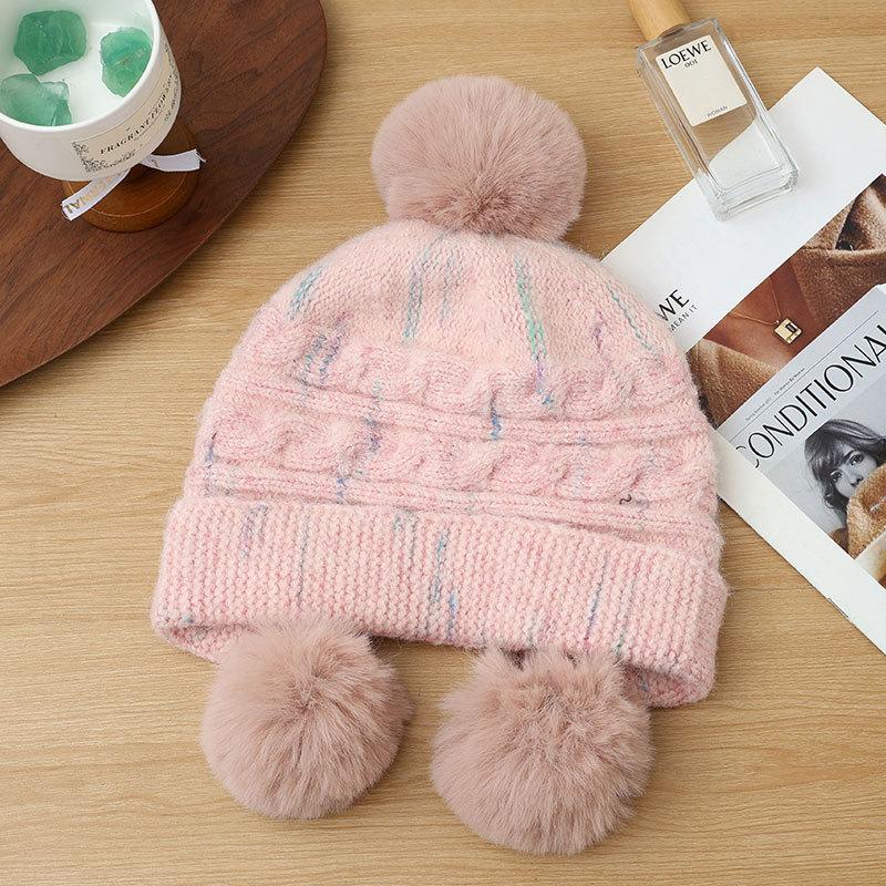 Cute Hairball Knitted Thermal Hat Women's Plush Thickened Ear Protector Wool Hat