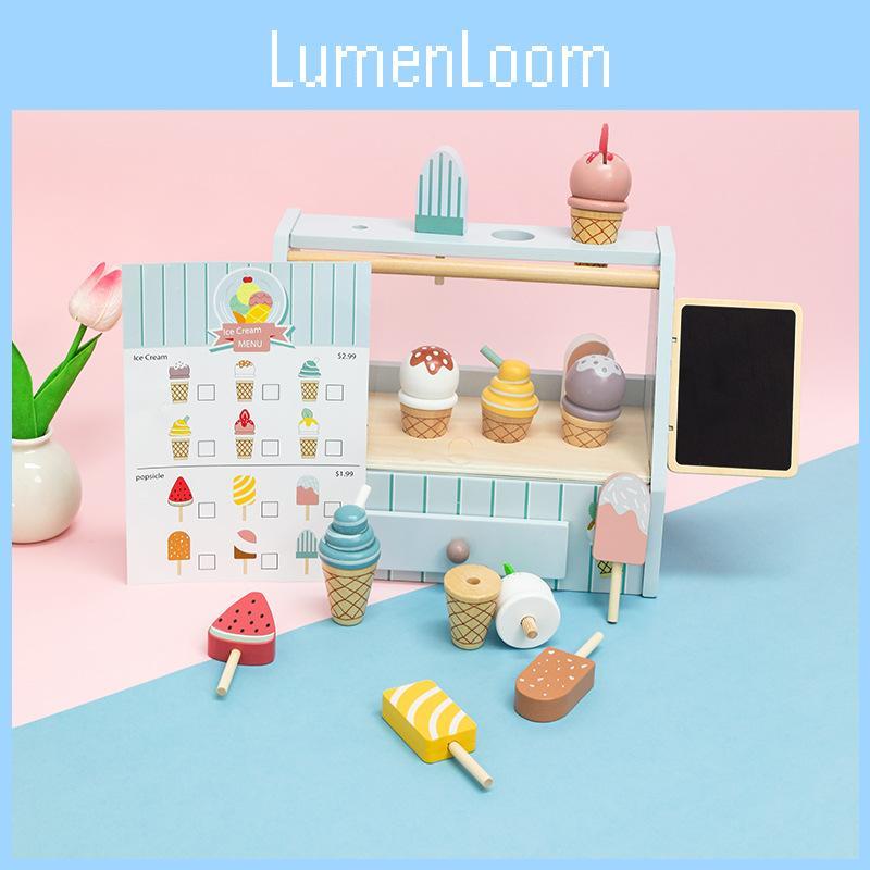 Wooden Dessert Children Cart Playset Realistic Food Items Imaginative Role Play