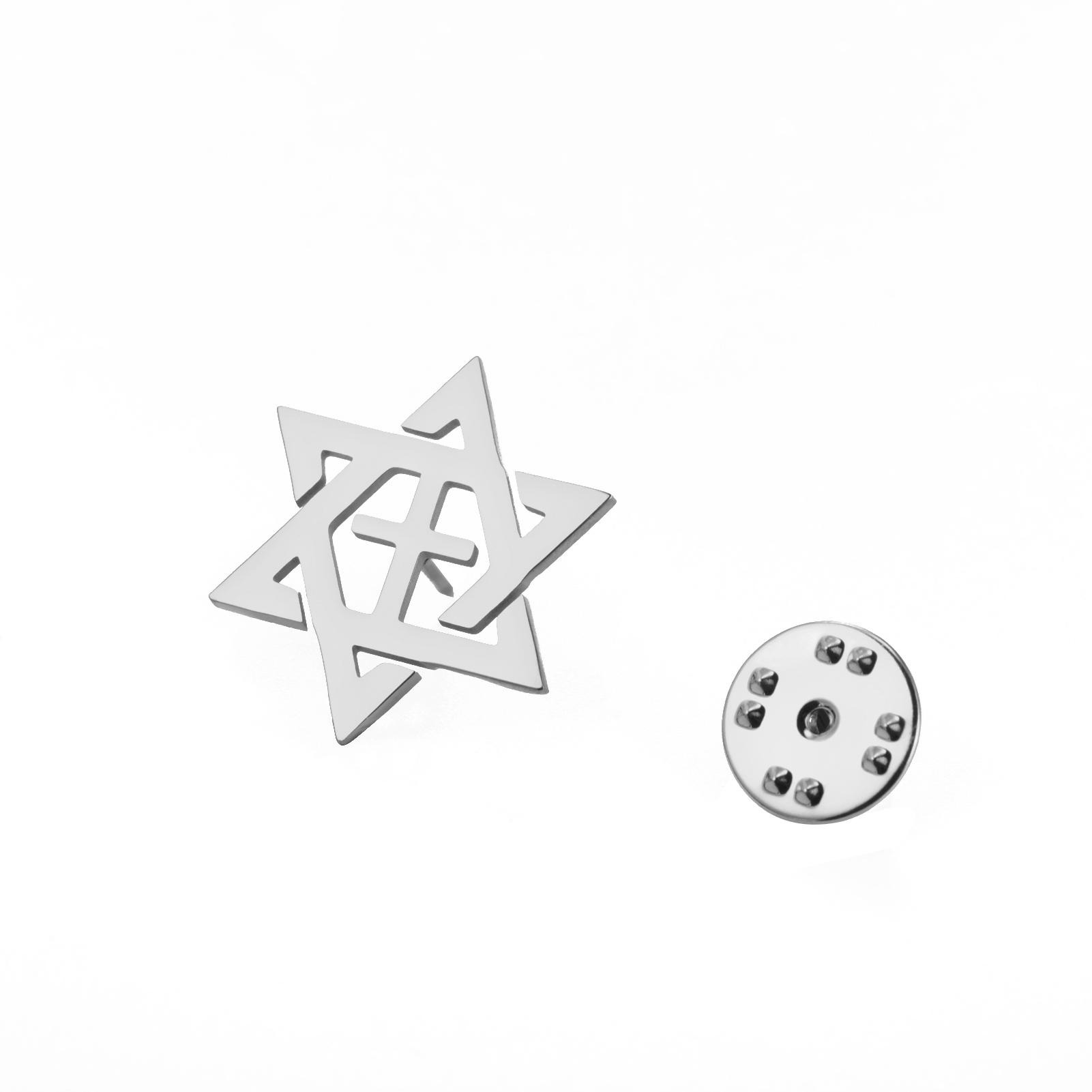 LIKGREAT Hexagram Cross Brooch for Women Men Star of David Chai Pin Je Stainless Steel Jewelry Protection Lucky Amulet Gift