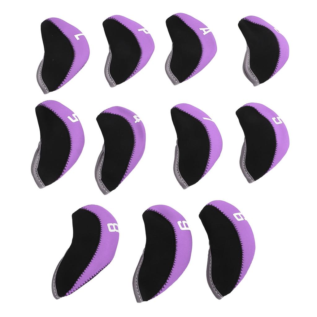 11PCS Golf Club Headcover Set Neoprene Numbered Golf Club Head Protector for Outdoor Purple