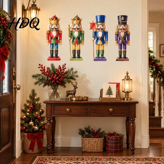 Decorative Wall Murals for Home Christmas Nutcracker Stickers Colorful Soldier PVC Decals Self-adhesive Removable Vintage Decorations Art