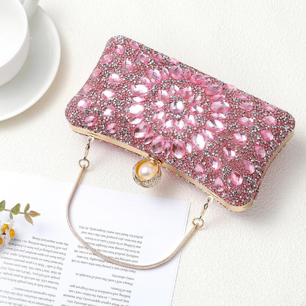 uxcell Evening Sparkling Crystal Rhinestone Clutch Bag with Two Chain Perfect for and Pink Women's Bag, Straps, Weddings, Evenings, Weekends,