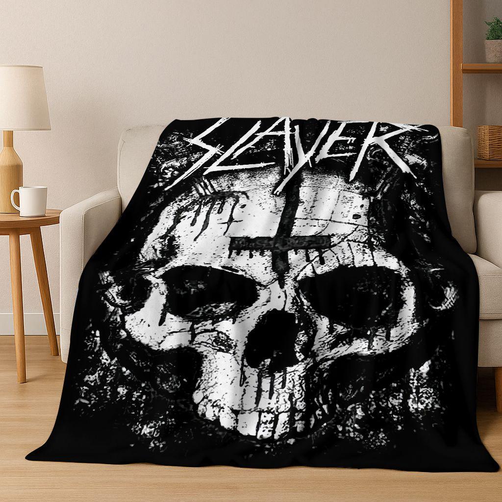 2026 Slayer Heavy Metal Rock Band Skull Art Flannel Blanket,Cozy Soft Throw Blanket for Home Bedroom Bed Sofa Picnic Cover Gift