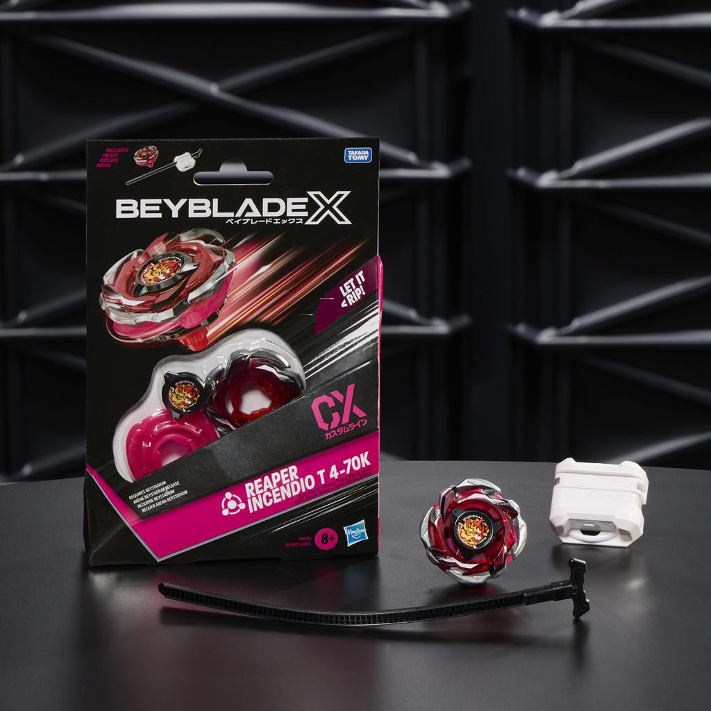 Beyblade X Shinigami Incendio T CX Starter-Set mit ausgewogenem Kreisel und authentischem Takara Tomy Kampfkreisel Spielzeug für Jungen und Mädchen 4-70K Werfer;