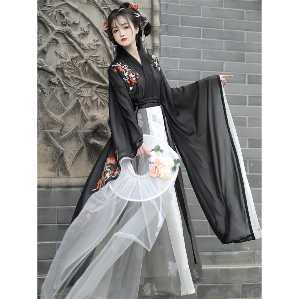 Chinese Wei, Jin, Southern And Northern Dynasties Style Hanfu For Women Wide Sleeves, Waist-length Cross-collar One-piece Skirt Modified Suit