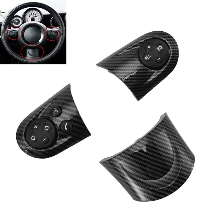 AUTO For MINI Cooper R55 R56 R57 R58 R59 R60 R61 Car Steering Wheel Switch Button Carbon Fiber Trim Cap Multifunction