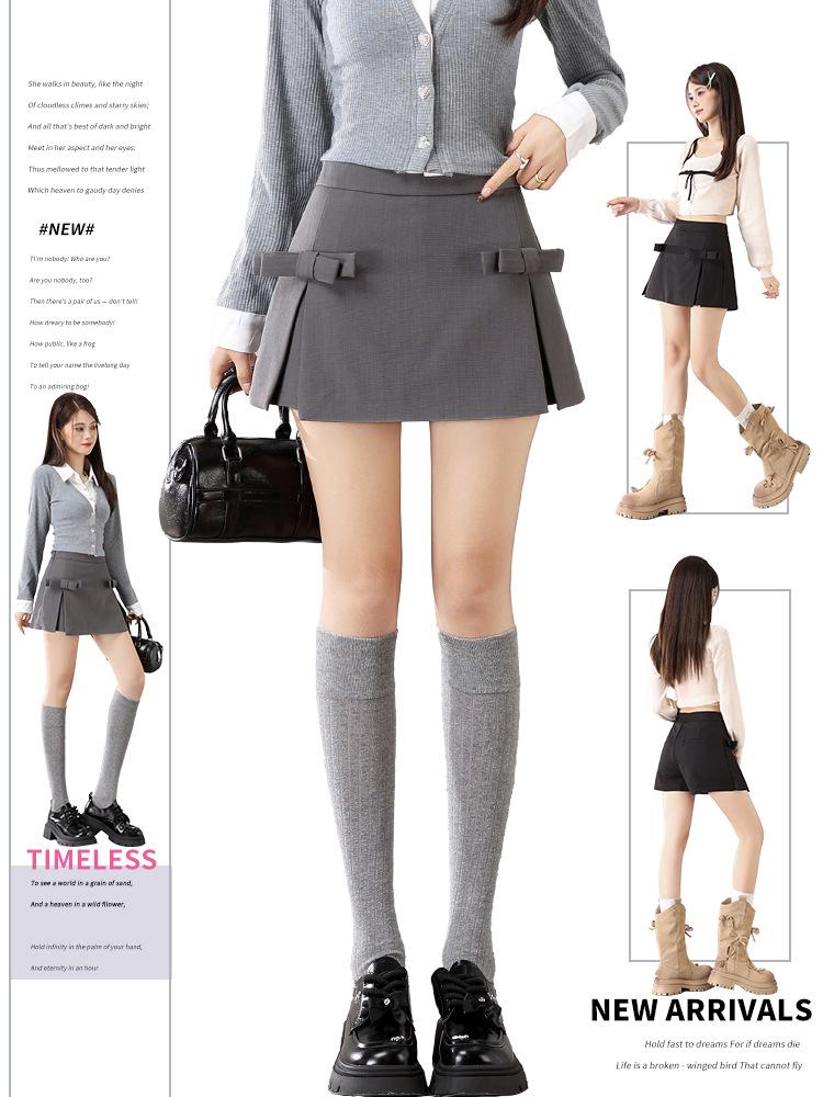 2025 Sweet Bow High-Waisted A-line Slimming Skirt-Pants for Long Legs S светло-серый