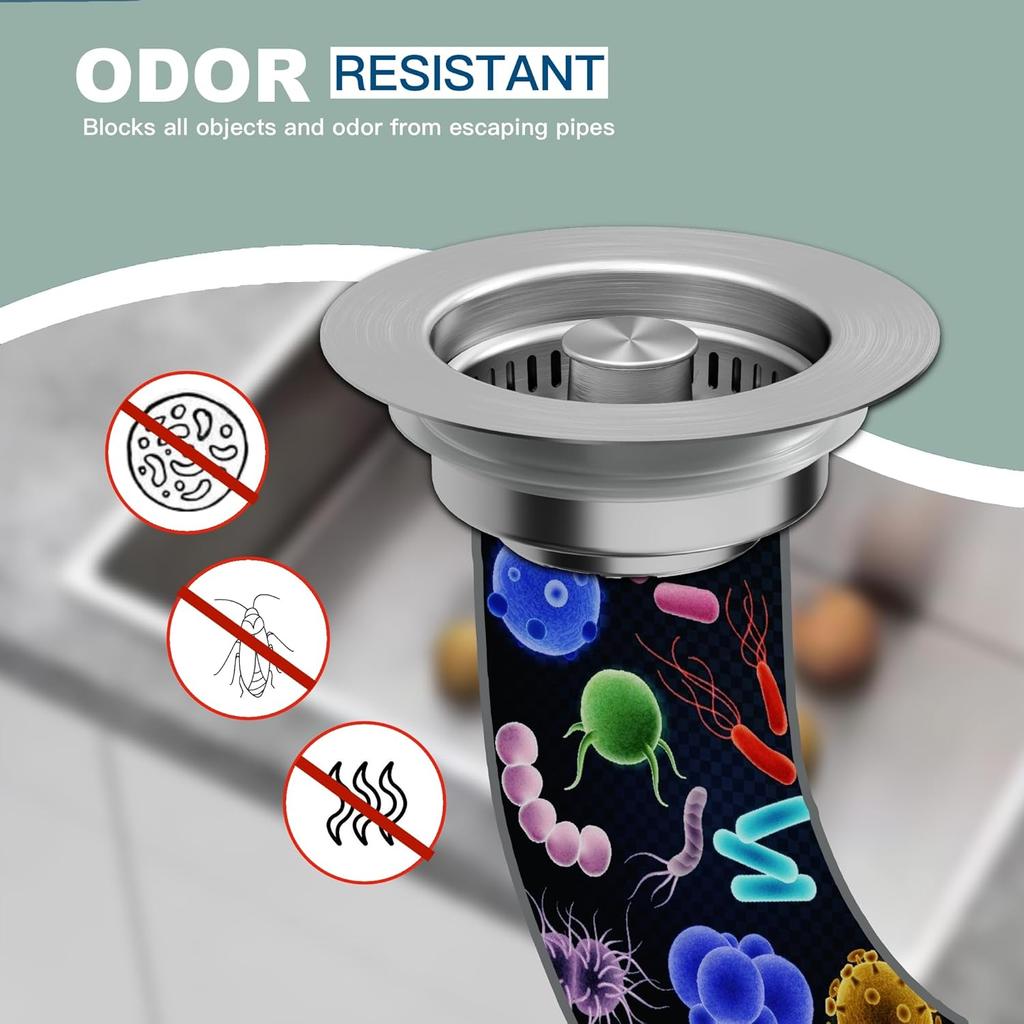 Kitchen Sink Drain Strainer 3 in 1, 304 Stainless Steel Pop Up Sink Stopper, Anti-Clogging Sink Stopper Kitchen Drain, Kitchen Drain Catcher, Kitchen