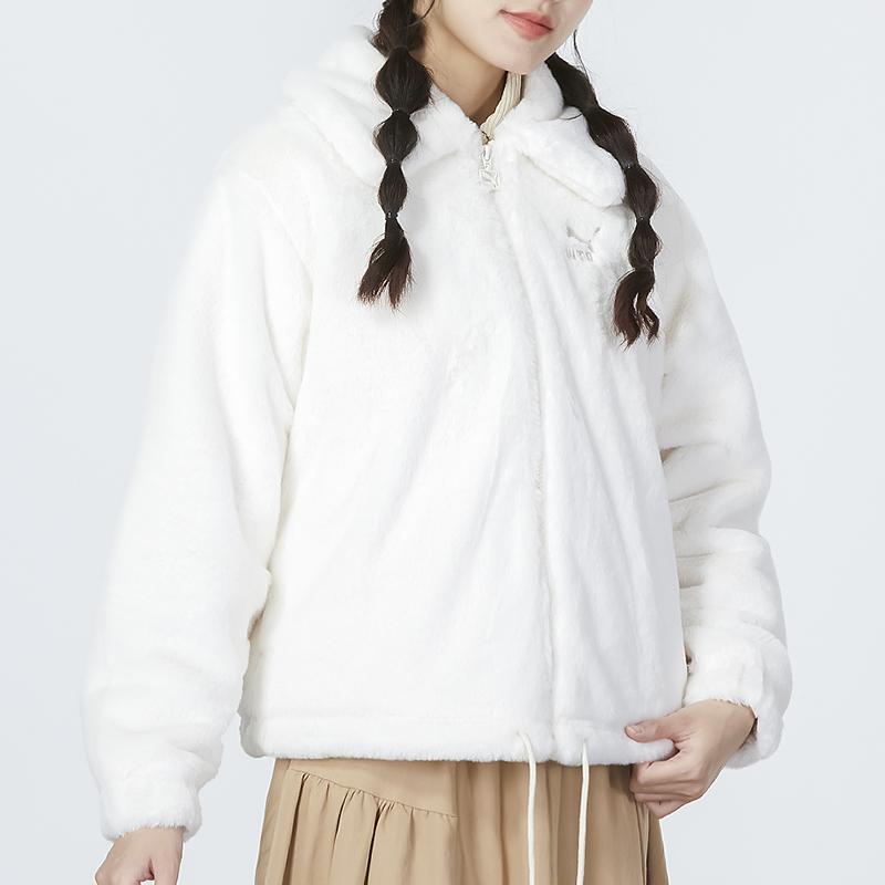 Puma Sports Casual Warm Faux Fur Jacket Women Jacket White 537585-65