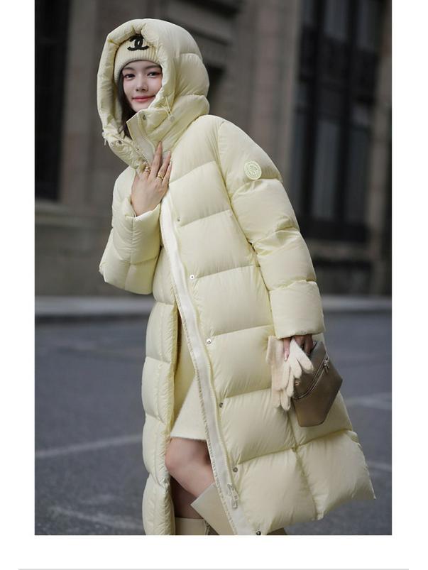 Dámská péřová bunda 2025 - Série Sněžná hora, 90% bílé kachní peří, s kapucí, zateplená, módní chlebíčkový styl