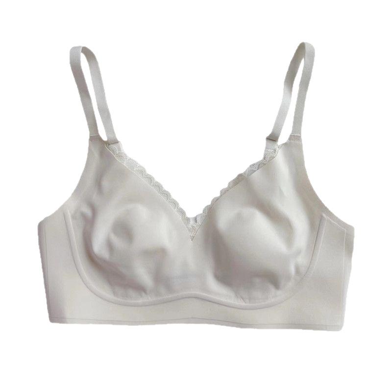Women White Seamless Wireless Bra with Lace Trim and Adjustable Straps M белый