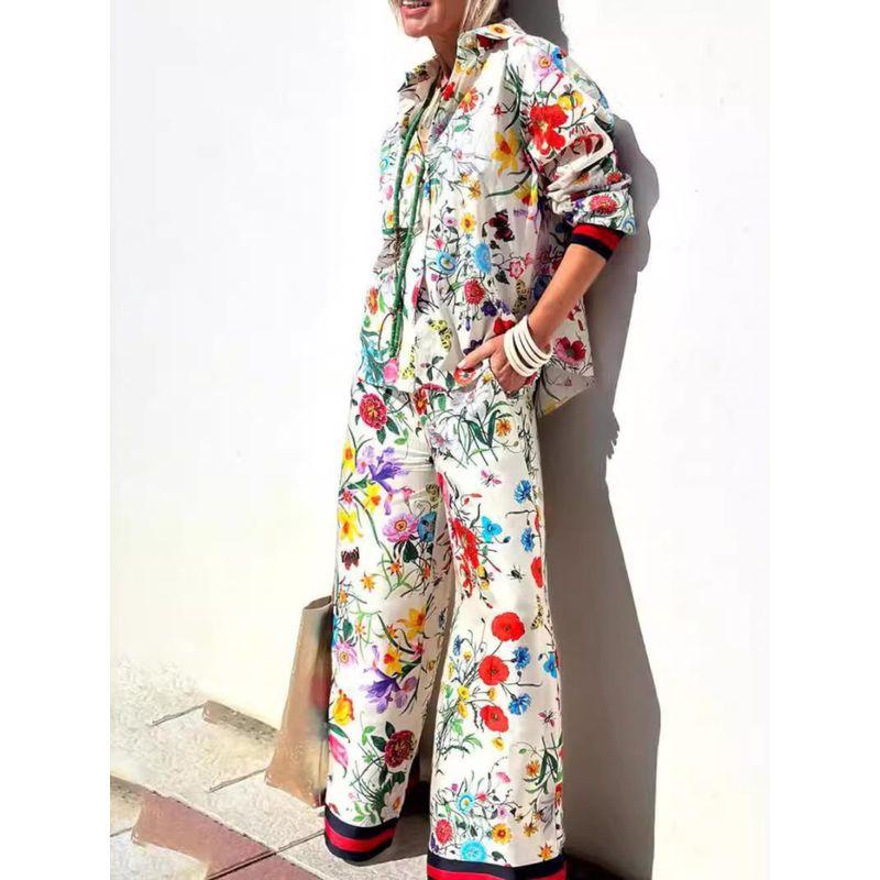 European and American Leisure Trousers Shirts Fashion Top Printed Set, Casual Pants, Shirt,