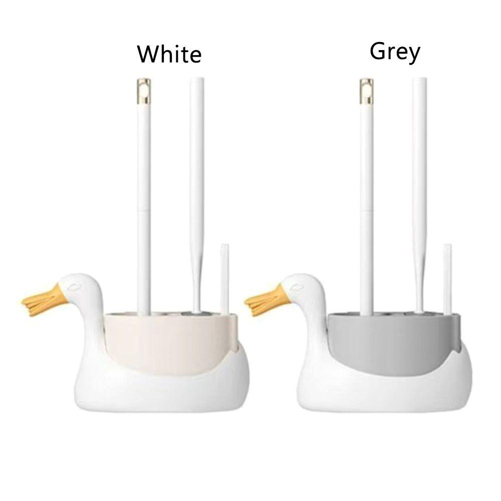 Wall-Mounted Cartoon Swan Toilet Brush With Base White Grey Cleaning Tool Soft Rubber Brush Head All-Round Cleaning