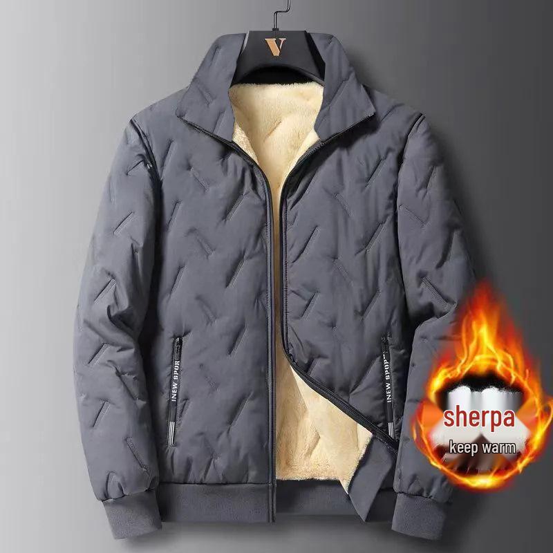 

Men s Plus Size Winter Lambswool Coat – Windproof, Velvet-Lined, Thick Stand Collar Jacket 3XL темно-сірий колір