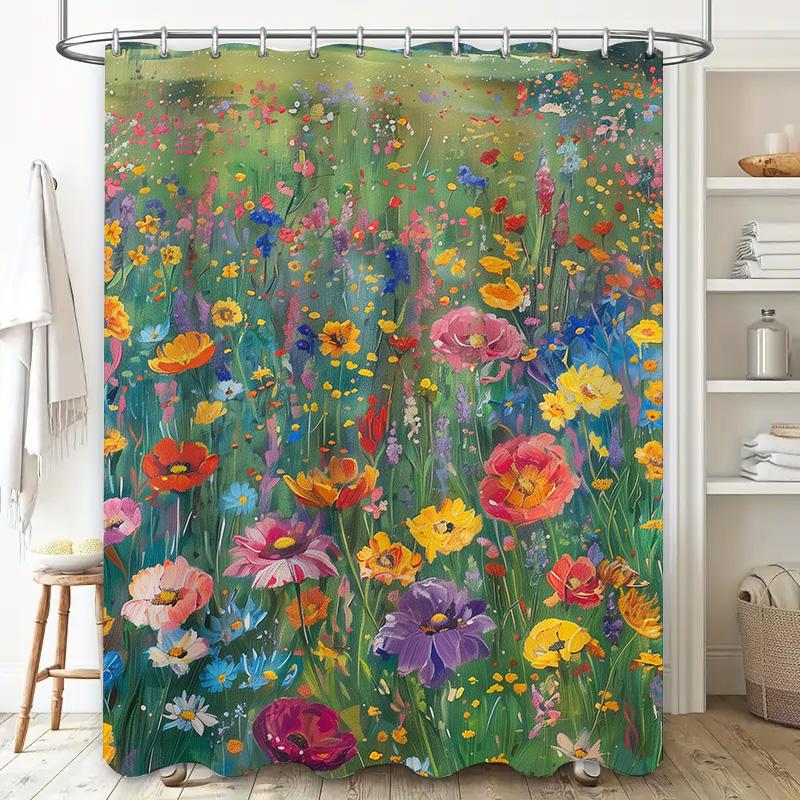 Colorful Flowers Shower Curtain Decorative Printed Fabric Home Bathroom Waterproof Bath Mat 3D Flower Print Bath Shower Rug Pink