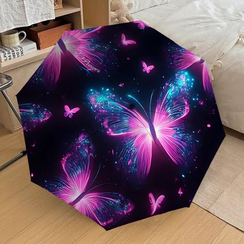 1pc Neon Butterfly Dreamscape Umbrella with Plastic Handle,Suitable for All Seasons Home Travel Outdoor UmbrellaDD712
