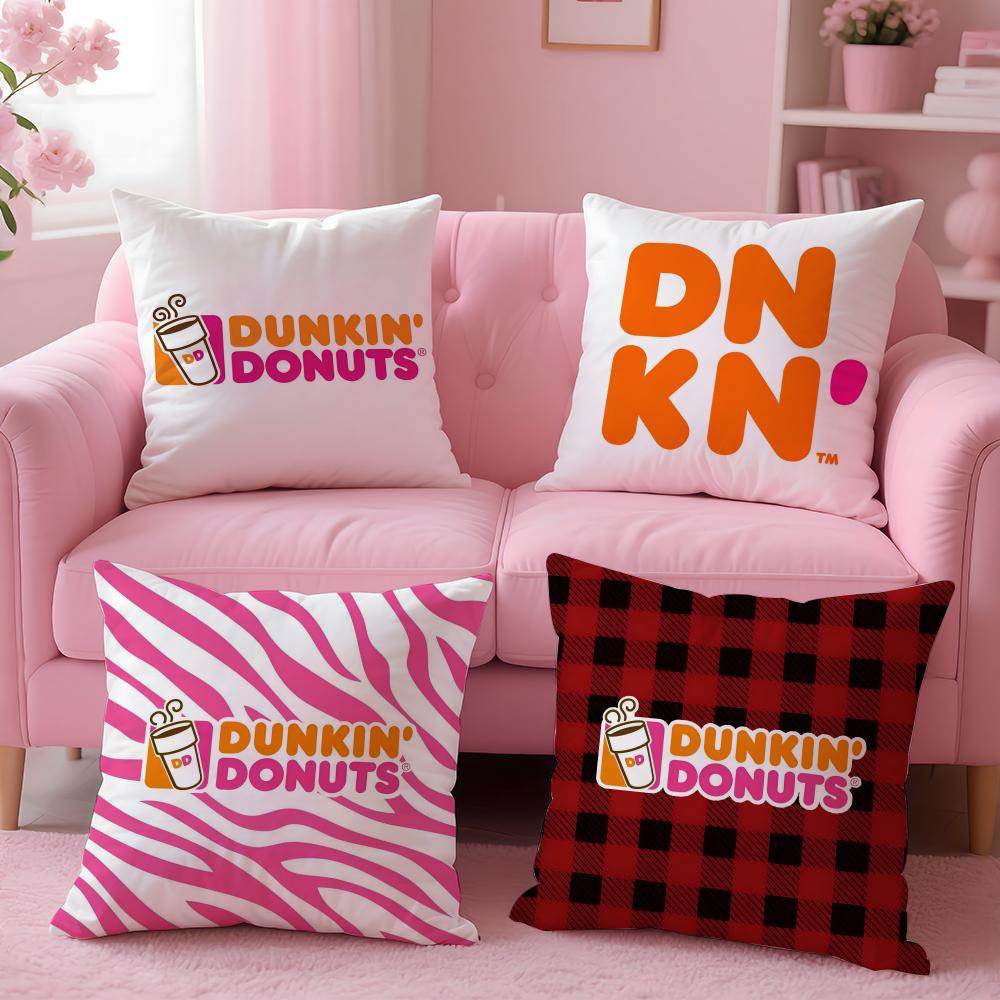 Food Dunkin' Donuts Cushion Cover Plush Fabric Soft Double-Sided Printed Sofa Pillow Case Colorfast Home Decor Gift