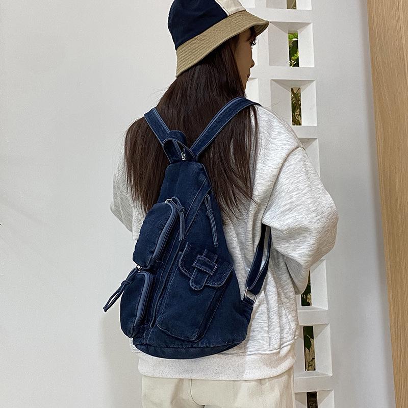 Damski Mini Plecak Crossbody z Denimu i Płótna - Lekki, Casualowy i Idealny na Dojazdy lub Podróże