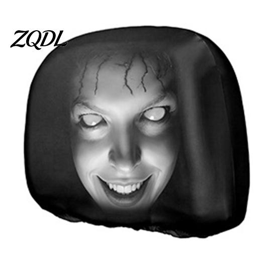 Eerie Car Interior Styling Realistic Horror Headrest Covers, Double Sided Scary Passenger Decorative Sleeves Illusion Seat Protector, Universal