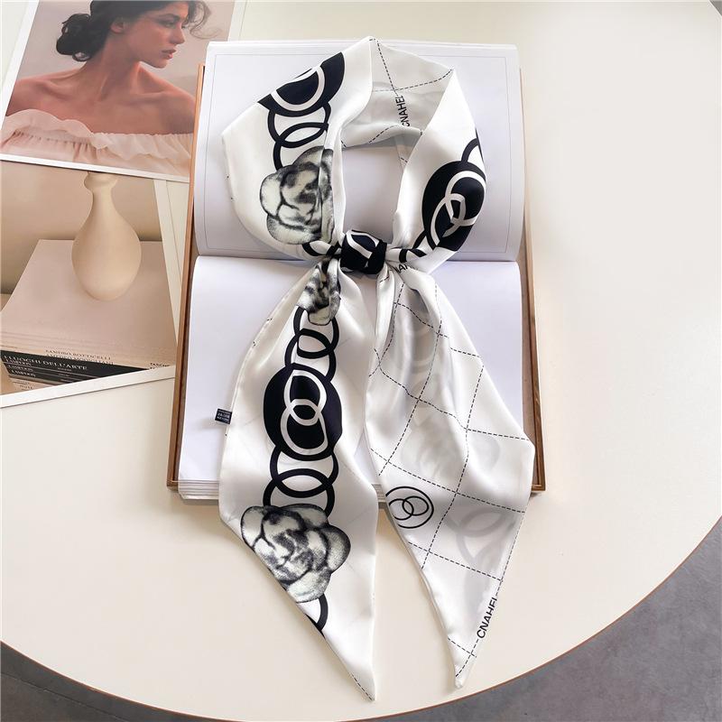 

Double-Layer Simulated Silk Women S Headscarf Spring And Autumn Thin Streamer Bevel Scarf Temperament Small Silk Scarf Decorative Scarf Thin 145x13.5cm