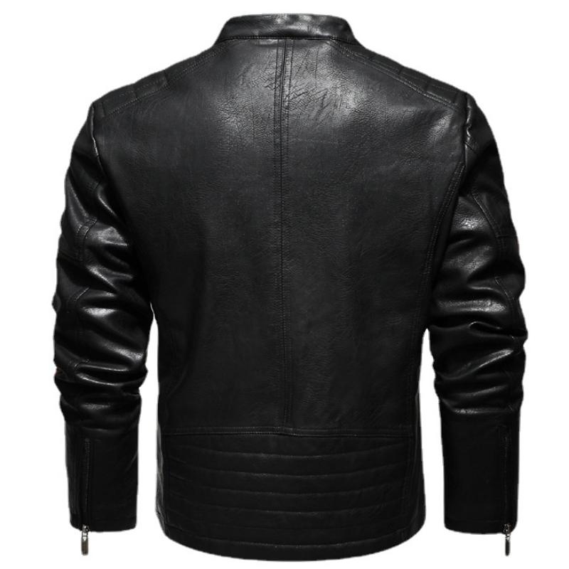 Autumn Winter Men Biker Leather Jacket Fashion Stand Collar Zipper Coat Casual Slim Windbreaker Motorcycle Faux Leather Jacket