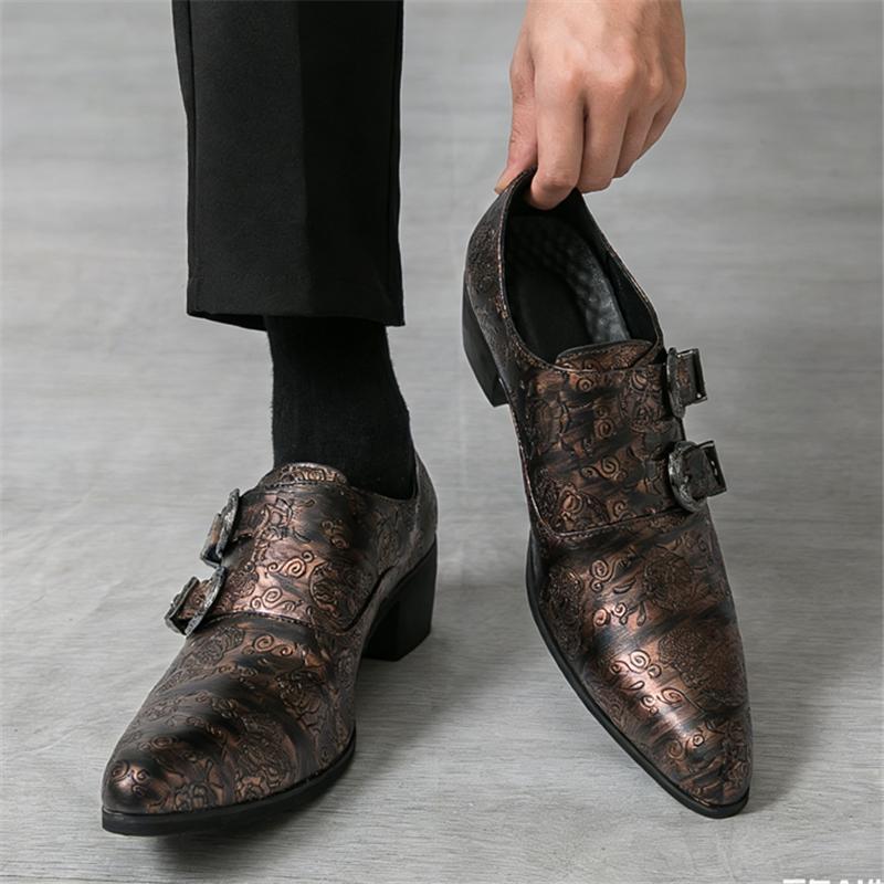Britain Monk Strap Loafers Men Pointed Skeleton Patent Leather Elevator Shoes Designer Formal Wedding Dress Homecoming Footwear